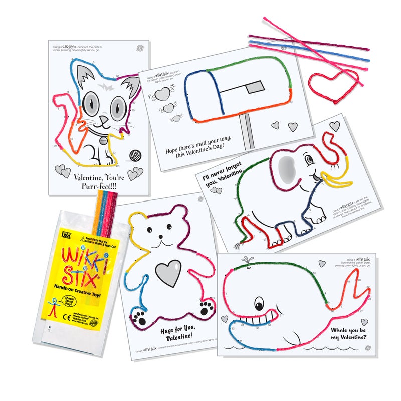 WikkiStix Wikki Stix Valentine's Fun Favors 50 Pak. Valentine's Gifts for Kids and Kids Classroom Gift Bags. 50 Individually Packaged Paks, each with 8 Wikki Stix and Connect-the-Dot Craft. Made in USA - Image 5
